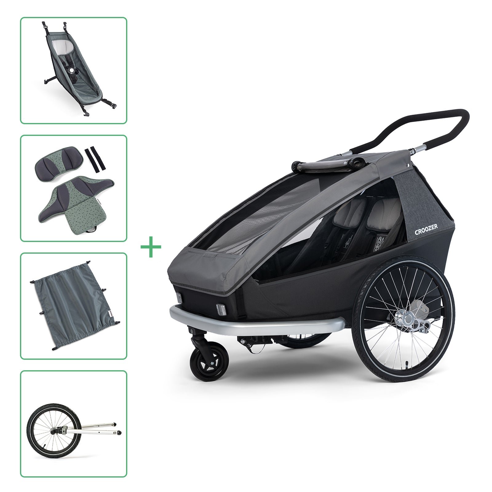Croozer Kid Keeke 2 Set inklusive Zubehör in Mountain Grey