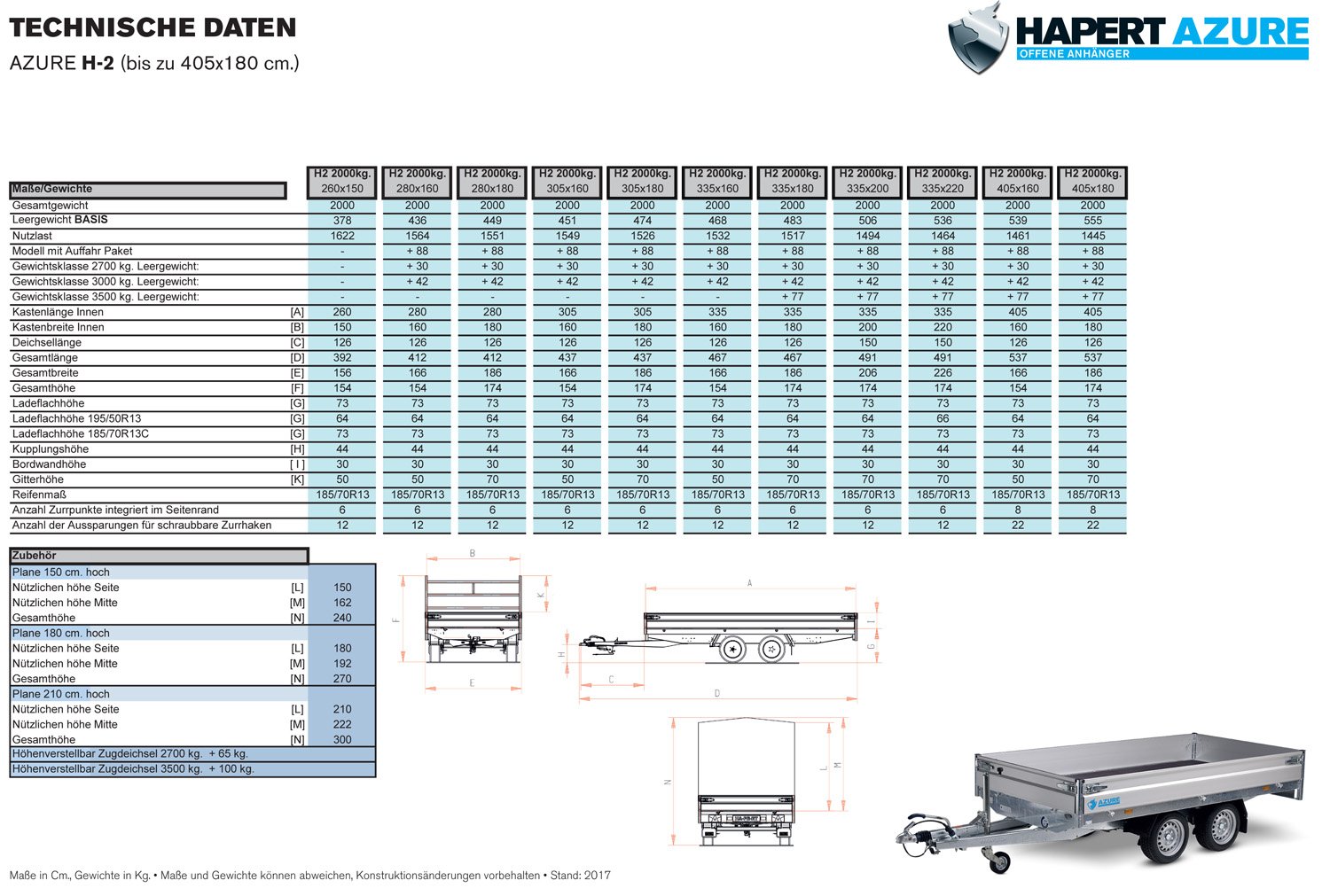Hapert Azure H-2 – Hochlader-Anhänger, 2.000 kg, 3.350 × 1.800 mm – Bild 3