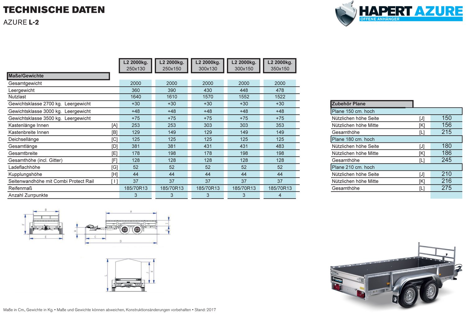 Hapert Azure L-2 – Aluminium-Anhänger 2.000 kg mit Frontgitter – Bild 2