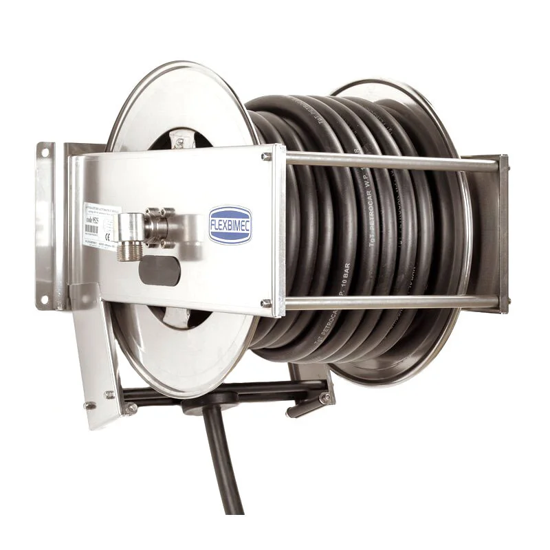 Automatischer Schlauchaufroller offen, 1″ AG / 1″ IG, Edelstahl, schwenkbare Wandhalterung